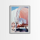 Rustic Wagon, pink abstract art, light pink wall art, vintage horse art, farmhouse art, rustic wall art, framed canvas print, gift idea