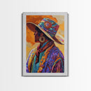 Boho Cowgirl, goddess art print, chicano art, vibrant western painting, colorful fashion art, afrocentric wall art, canvas print, unique decor