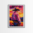 Western Cowboy, Sunset Art, Rustic Wall Art, Coastal Cowgirl Wall Art, Canvas Print, Landscape Painting, Moody Art, Gift Idea For Him