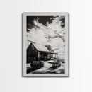 Vintage Barn, Rustic Landscape, Canvas Print, farmhouse art, rustic wall art, barn landscape oil painting, moody art, above couch art, wabi sabi art