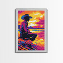 Cowboy Silhouette Sunset, southwest wall art, rustic decor, boho art, western art, pink orange wall art, canvas print, gift idea for him