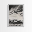 Rustic Cabin, Smoky Mountain Art, Black and White Landscape, Western Wall Art, Wabi Sabi Art, Farmhouse Decor, Canvas Print