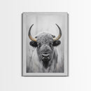 Bison, buffalo art, wildlife painting, framed canvas print, rustic decor, western wall art, moody nature, farmhouse animal art, southwest
