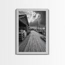 Fishing Dock, coastal decor, nautical wall art, seascape painting, rustic wall art, Nantucket painting, framed canvas print, horizontal art
