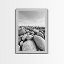 Stone beach, coastal landscape art, black and white art, wabi sabi wall art, minimalist art, nature photography, framed canvas print