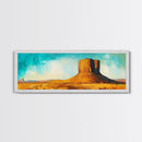 Monument Valley, southwest wall art, mountain painting, rustic wall art, blue and green wall art, extra wide art, Canvas Print