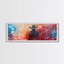 Moody Cowboy Art, dark romance painting, rustic wall art, southwest wall art, extra wide art, framed canvas print, panoramic painting