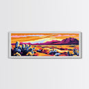 Pink Orange Wall Art, Framed Canvas Print, Extra Wide Art, Southwest Wall Art, Rustic Art, Desert Landscape Painting, Moody Art, Above Bed Art