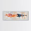 Colorful feather, native art, southwestern decor, rustic wall art, boho art, framed canvas print, extra wide art, tribal painting
