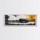 Vintage wooden wagon, rustic wall art, barn landscape oil painting, black and white art, extra wide art, framed canvas print, farmhouse art