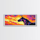 Wild horse, southwest wall art, pink orange wall art, geometric wall art, extra wide art, framed canvas print, panoramic painting, boho art