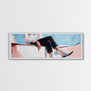 Coastal cowgirl, beach aesthetic, nautical decor, minimalist art, pastel painting, extra wide art, framed canvas print, surf wall art