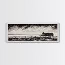 Stormy Wagon, black and white art, moody western painting, rustic decor, farmhouse wall art, extra wide panoramic art, framed canvas print.