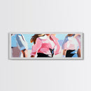 Cowgirl Trio, western art, black cowgirl painting, pink abstract art, extra wide art, light pink wall art, framed canvas print