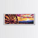 Vibrant Wagon Sunset, pink abstract art, poppy wall art, boho art, panoramic painting, extra wide art, framed canvas print, vintage wall art