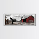 Barn Horse, Rustic Art, Farmhouse Art, Vintage Horse Art, Rural Wall Art, Extra Wide Art, Framed Canvas Print, Guest Room Art