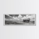 Rustic Wagon, coastal landscape art, extra wide art, panoramic painting, farmhouse art, framed canvas print, nautical wall art