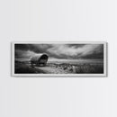 Covered Wagon, coastal cowgirl wall art, rustic decor, farmhouse art, long narrow wall art, framed canvas print, extra wide art