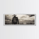Cowboy Portrait, rustic wall art, moody art, black cowgirl painting, wabi sabi art, western decor, framed canvas print, extra wide art