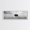 Lone buffalo, western landscape, rustic wall art, panoramic art, extra wide art, farmhouse decor, framed canvas print, wildlife painting, bull and bear art