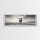 Longhorn, western landscape, bull and bear art, panoramic art, extra wide art, rustic wall art, framed canvas print, farmhouse decor, moody art