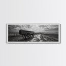 Wagon at Sunset, rustic art, farmhouse art, vintage horse art, tall narrow art, antique farm painting, framed canvas print