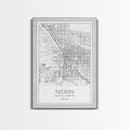 Tucson Street Map, Arizona Map, City Map Print, Modern Wall Art, Wall Art, Canvas Print, Minimal Wall Art, Family Gift, Travel Wall Décor
