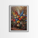 Bold Flower Bouquet Art on Dark Background - Framed Canvas Print, Vibrant Floral Wall Art for Living Room, Modern Artwork, Flower Decor