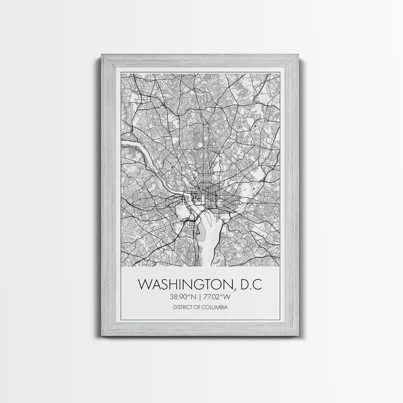 Washington DC Street Map, District Of Columbia Map, City Map Print, Minimalist Art, Wall Art, Canvas Print, Best Friend Gifts, Travel Art