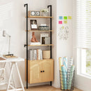 72.5 Inch 6-Tier Wall Mounted Ladder Bookshelf with Rattan Cabinet-Natural by DirectDeals