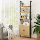 72.5 Inch 6-Tier Wall Mounted Ladder Bookshelf with Rattan Cabinet-Natural by DirectDeals