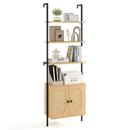 72.5 Inch 6-Tier Wall Mounted Ladder Bookshelf with Rattan Cabinet-Natural by DirectDeals