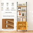 72.5 Inch 6-Tier Wall Mounted Ladder Bookshelf with Rattan Cabinet-Natural by DirectDeals