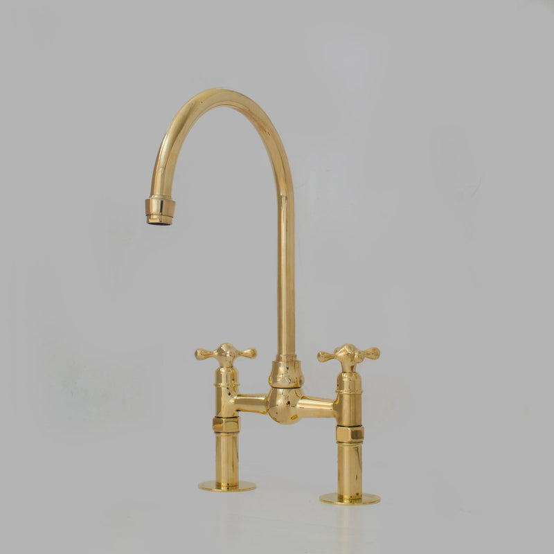 6" Unlacquered Brass Bridge Faucet, Kitchen Island Faucet, High Arc Faucet, Simple Cross Handles