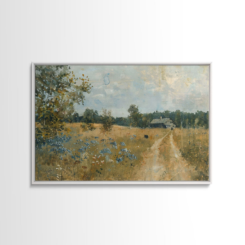 Blue Bonnets and Country Roads, Texas Art, Framed Canvas Print, Wood Frame Art, Metal Art, Metal Wall Art, Primitive Home Decor