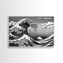 Black and White Wave Canvas Print, Hokusai Inspired Wall Art, Japanese Style Wall Art, Living Room Home Decor, Unique Wall Art