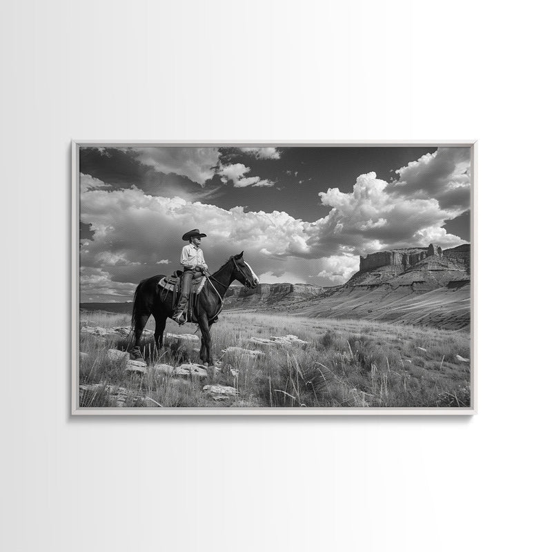 Arizona Cowboy Black and White Photography Print, Framed Canvas Print or Metal Art, Western Decor, Country Art, Living Room Art