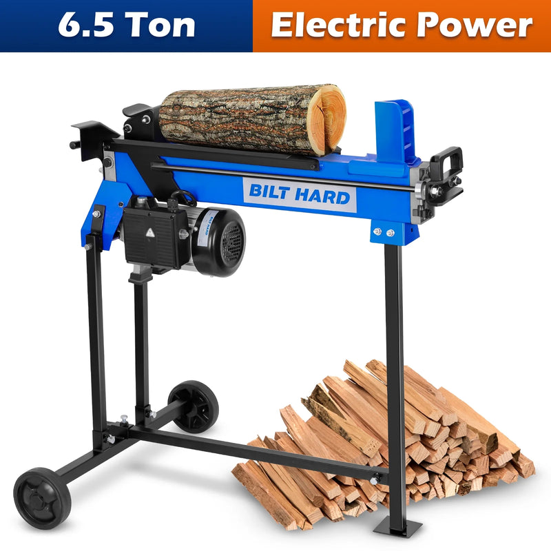 BILT HARD Log Splitter 6.5 Ton with Stand, Wood Electric Powered, Hydraulic Ram, Firewood Splitting Machine Black Stand Wood Splitter