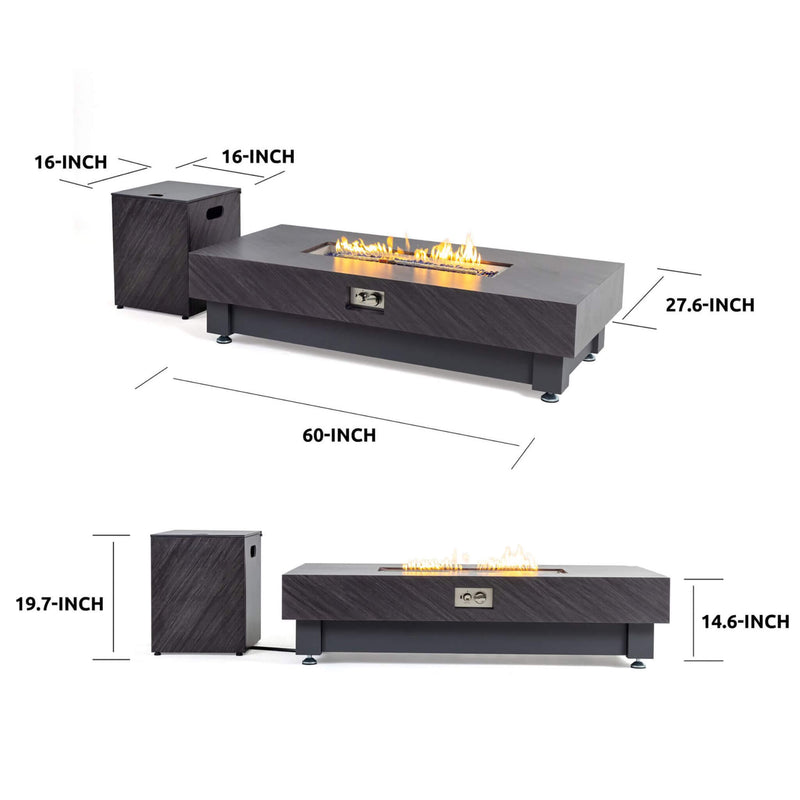 Alora Premium 60-Inch Rectangular Outdoor Modern Propane Fire Pit Table With Rain Cover (SAK91273)