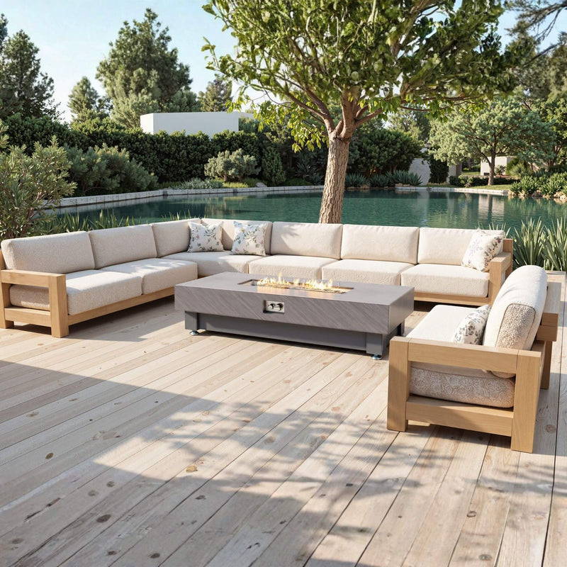 Alora Premium 60-Inch Rectangular Outdoor Modern Propane Fire Pit Table With Rain Cover (SAK91273)