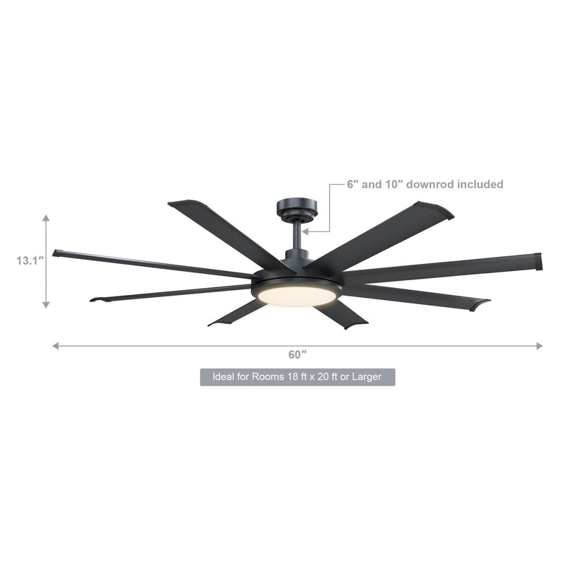 60" Industrial DC Motor Downrod Mount Ceiling Fan with Lighting and Remote Control