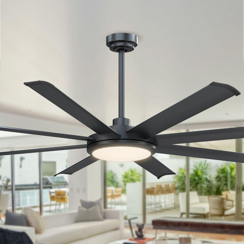 60" Industrial DC Motor Downrod Mount Ceiling Fan with Lighting and Remote Control