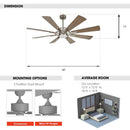 60" Oretha Windmill 8 Blade Led Indoor Oil Rubbed Bronze Ceiling Fan with Remote And Light Kit Included by ParrotUncle