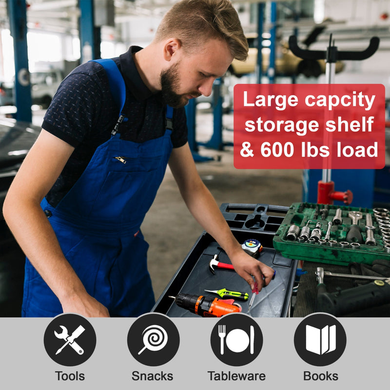 600 lbs Heavy Duty Rolling Utility Service Cart, HDPE Shelves, 5" Caster Wheels