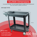 600 lbs Heavy Duty Rolling Utility Service Cart, HDPE Shelves, 5" Caster Wheels