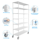 7 Tier Standing Shelf Units, 2800 LBS NSF Height Adjustable Metal Garage Storage Shelves with Wheels, Heavy Duty Storage Rack Metal Shelves - Black - 7T-2800LBS-WHITE