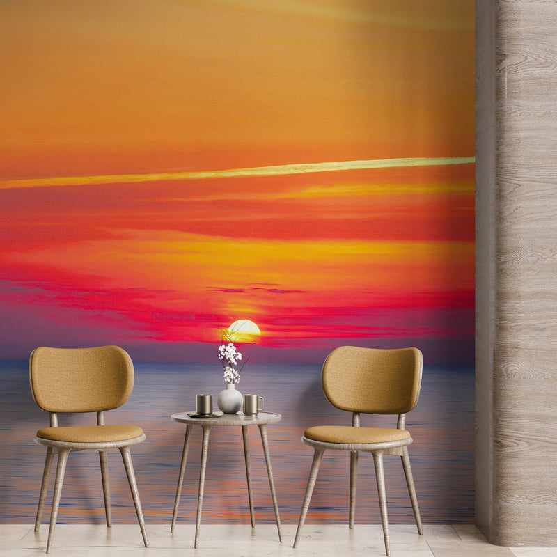 Red Sky Sunset over Beach Wall Mural Decal Sticker