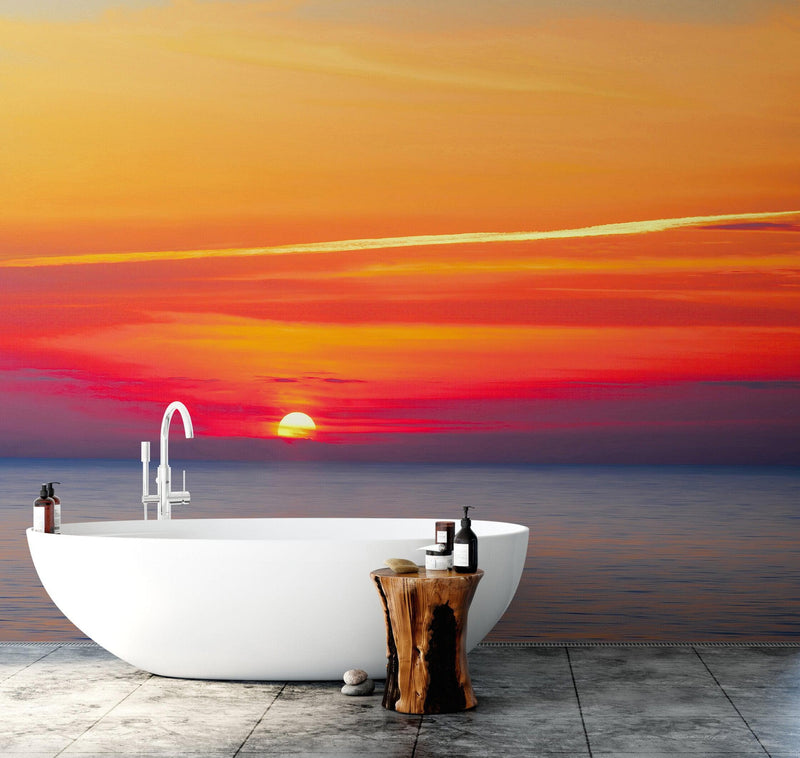 Red Sky Sunset over Beach Wall Mural Decal Sticker