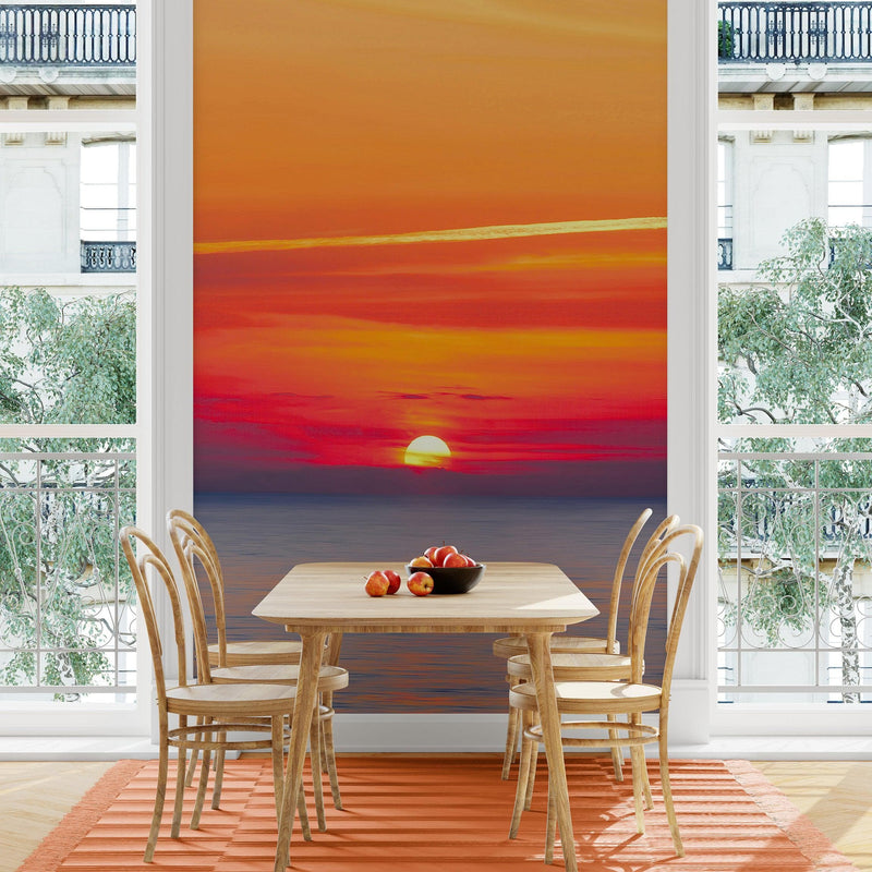 Red Sky Sunset over Beach Wall Mural Decal Sticker