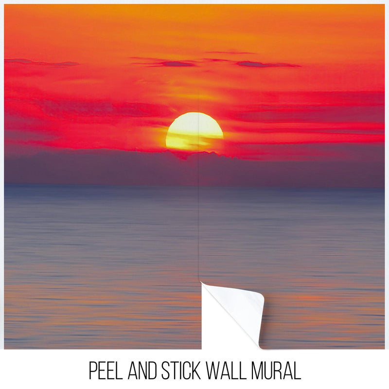 Red Sky Sunset over Beach Wall Mural Decal Sticker